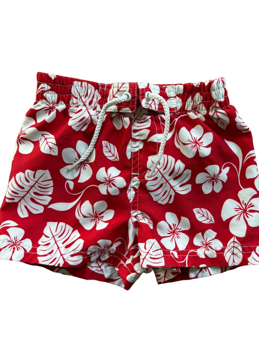 Disney Kids Red Hawaiian Floral Swim Shorts Size 6months EUC